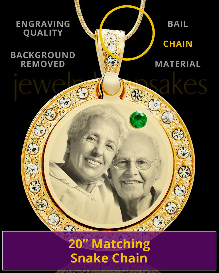 May Gold Gem Circle Birthstone Photo Pendant