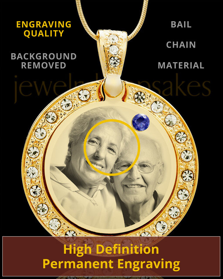 September Gold Gem Circle Birthstone Photo Pendant