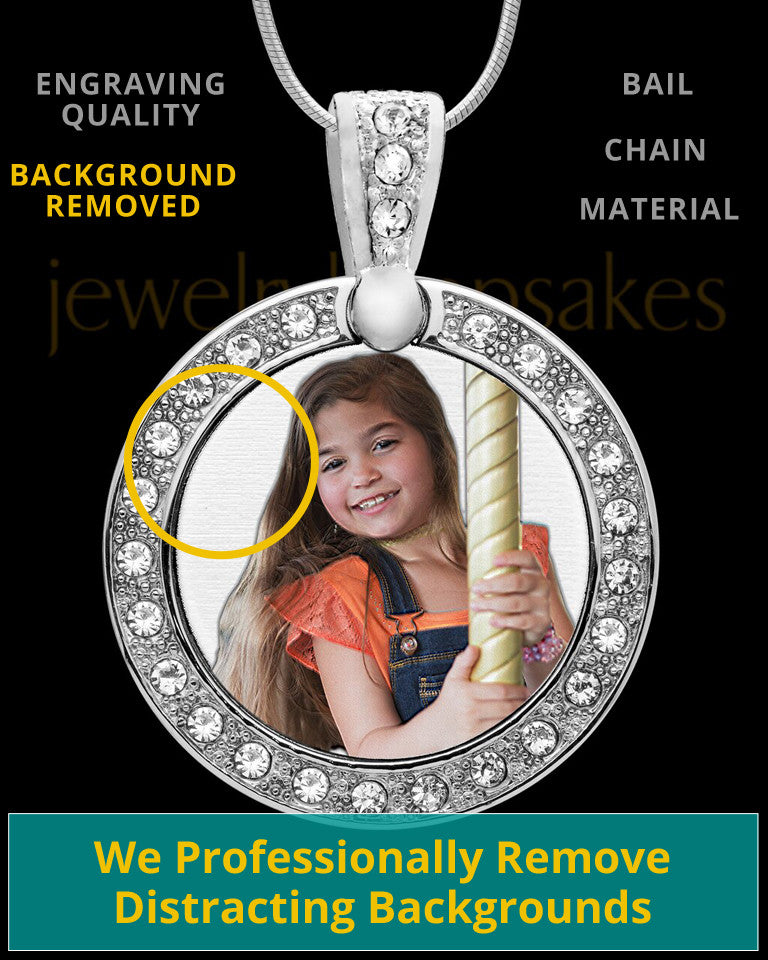 Full Color Photo Engraved Gem Circle Pendant Stainless Steel