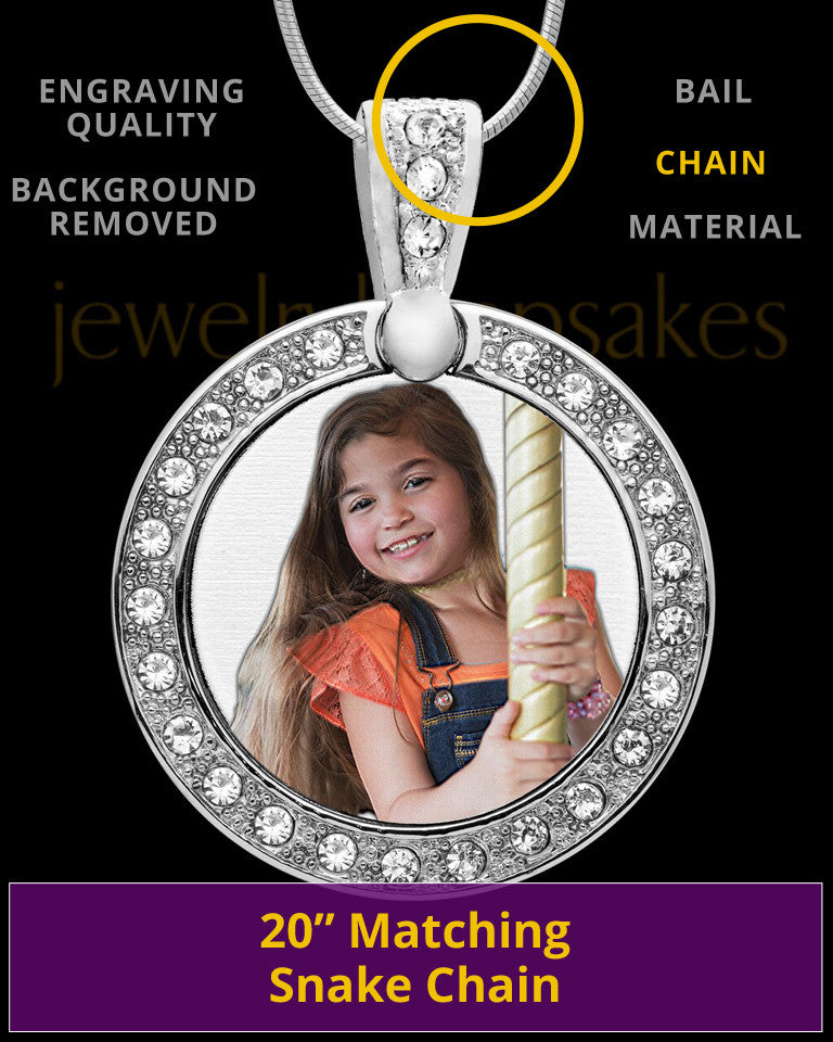 Full Color Photo Engraved Gem Circle Pendant Stainless Steel