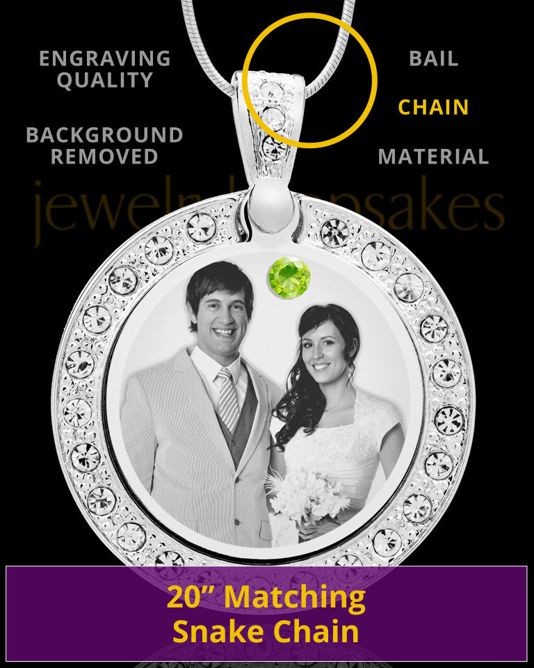 August Birthstone Gem Circle Photo Engraved Pendant
