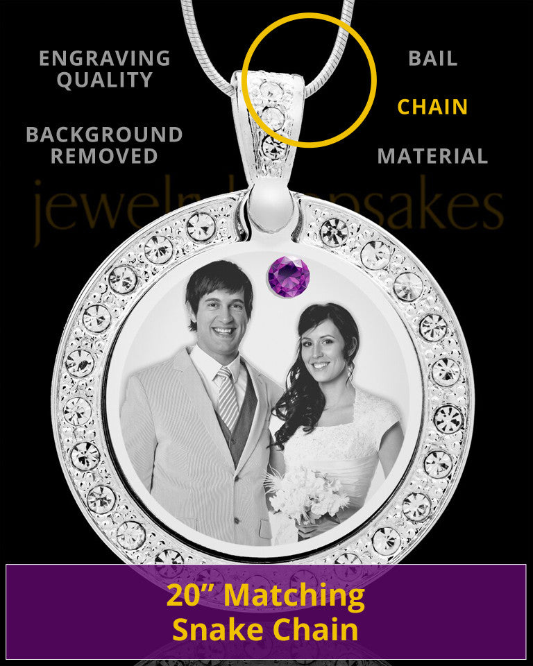 February Birthstone Gem Circle Photo Engraved Pendant