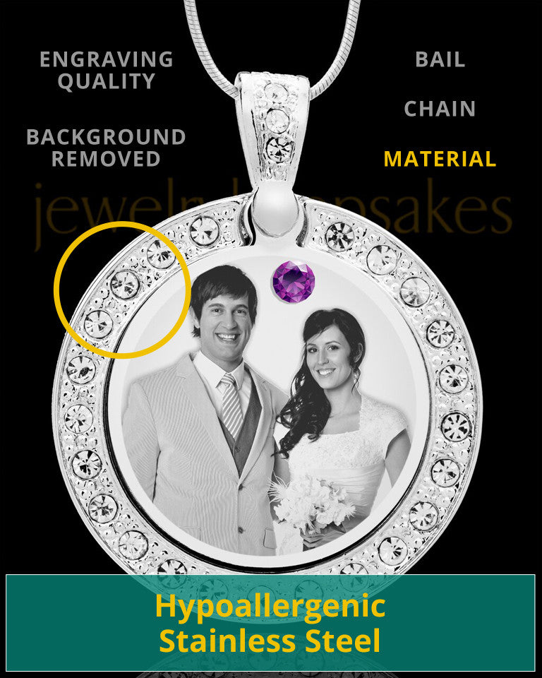 February Birthstone Gem Circle Photo Engraved Pendant