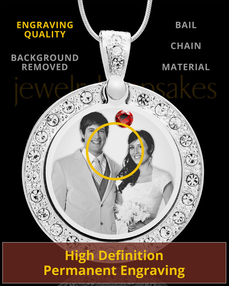 January Birthstone Gem Circle Photo Engraved Pendant