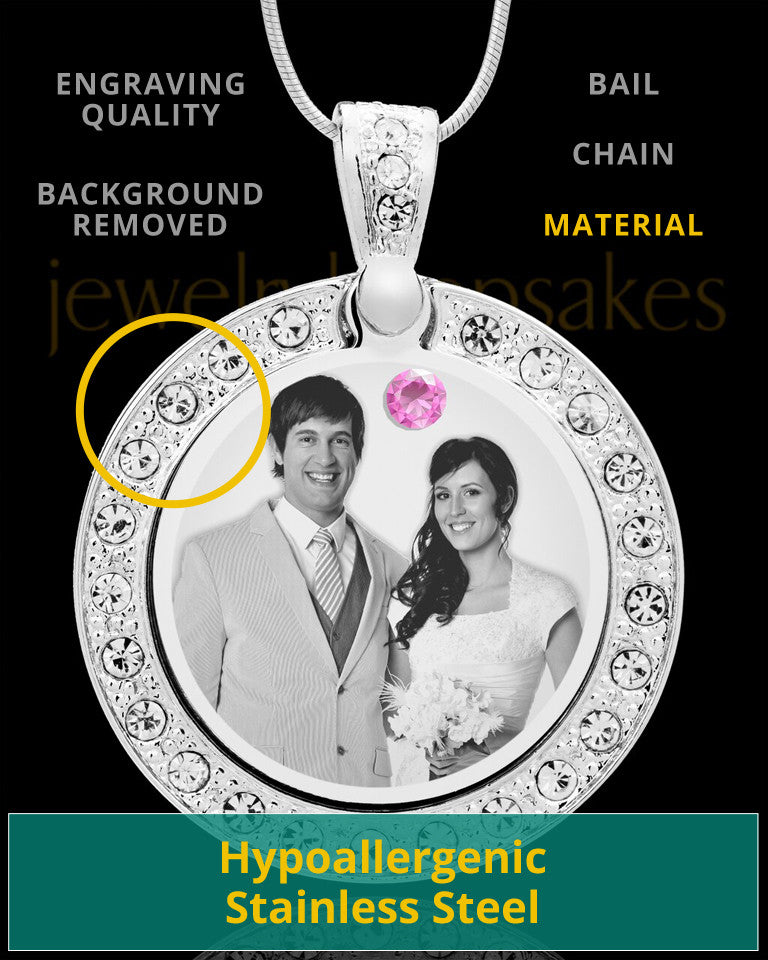 June Birthstone Gem Circle Photo Engraved Pendant