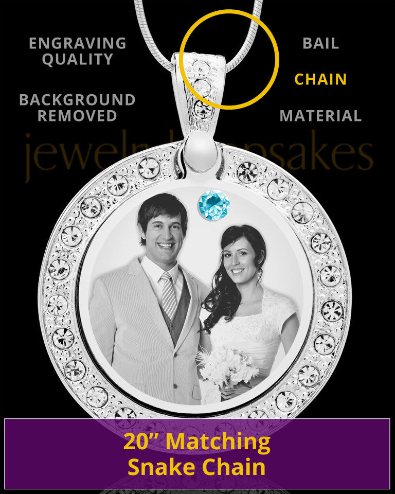 March Birthstone Gem Circle Photo Engraved Pendant