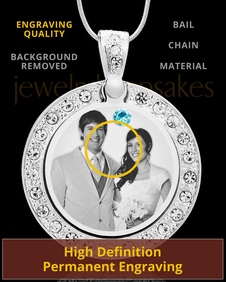 March Birthstone Gem Circle Photo Engraved Pendant