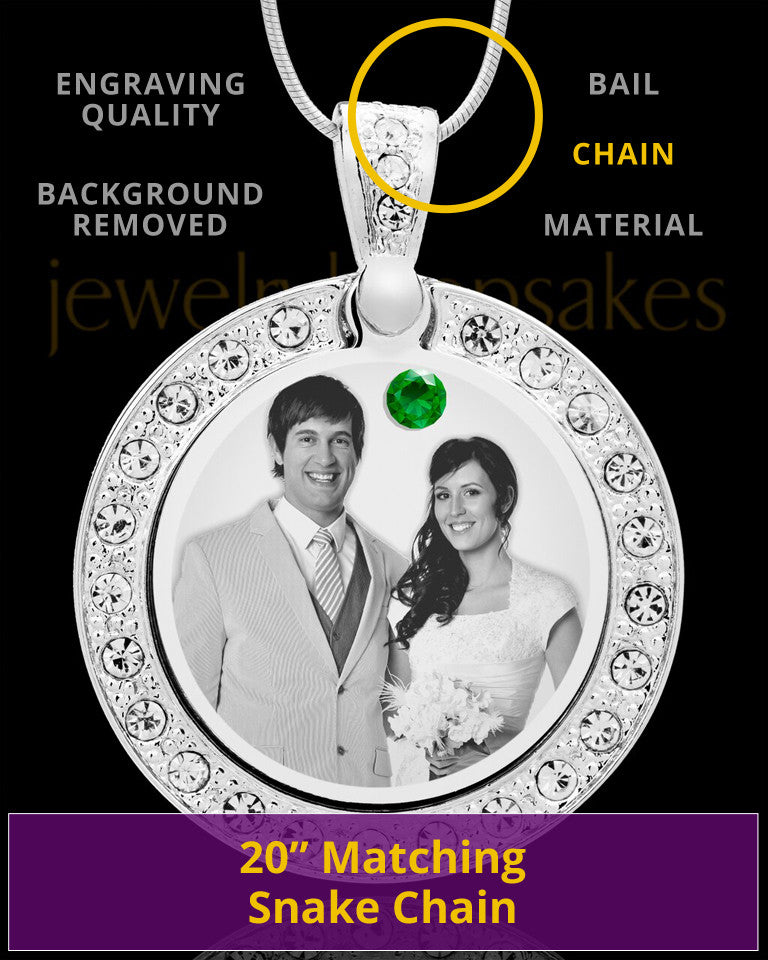 May Birthstone Gem Circle Photo Engraved Pendant