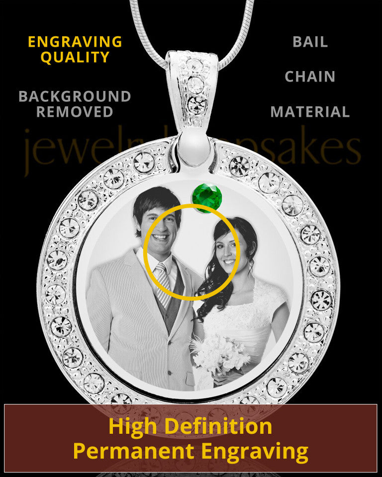 May Birthstone Gem Circle Photo Engraved Pendant