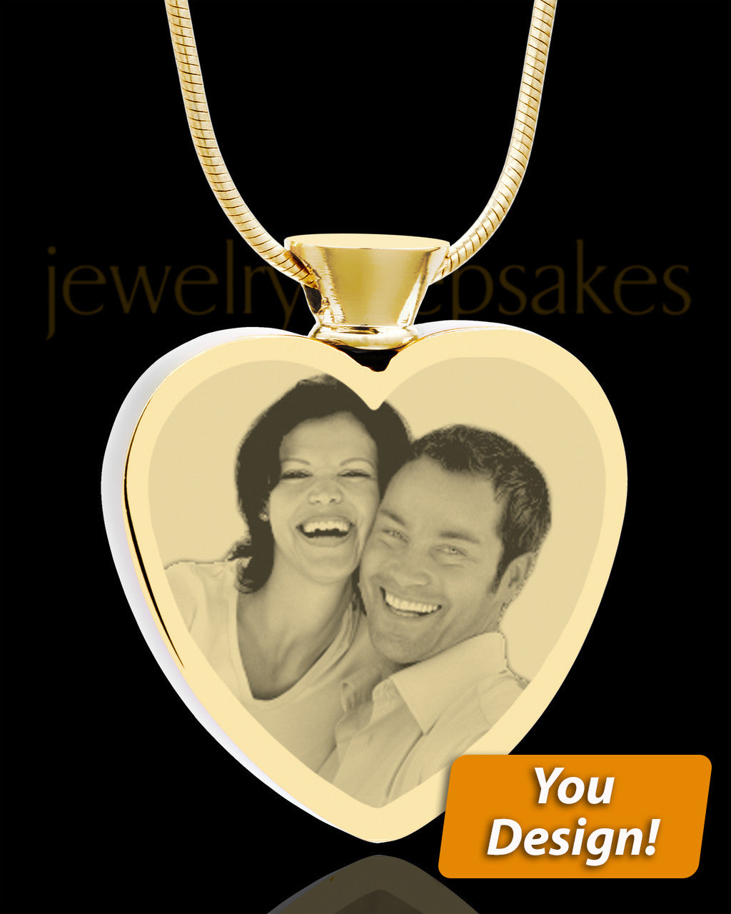 Photo Engraved Heart Gold Plated on Stainless Cremation Pendant