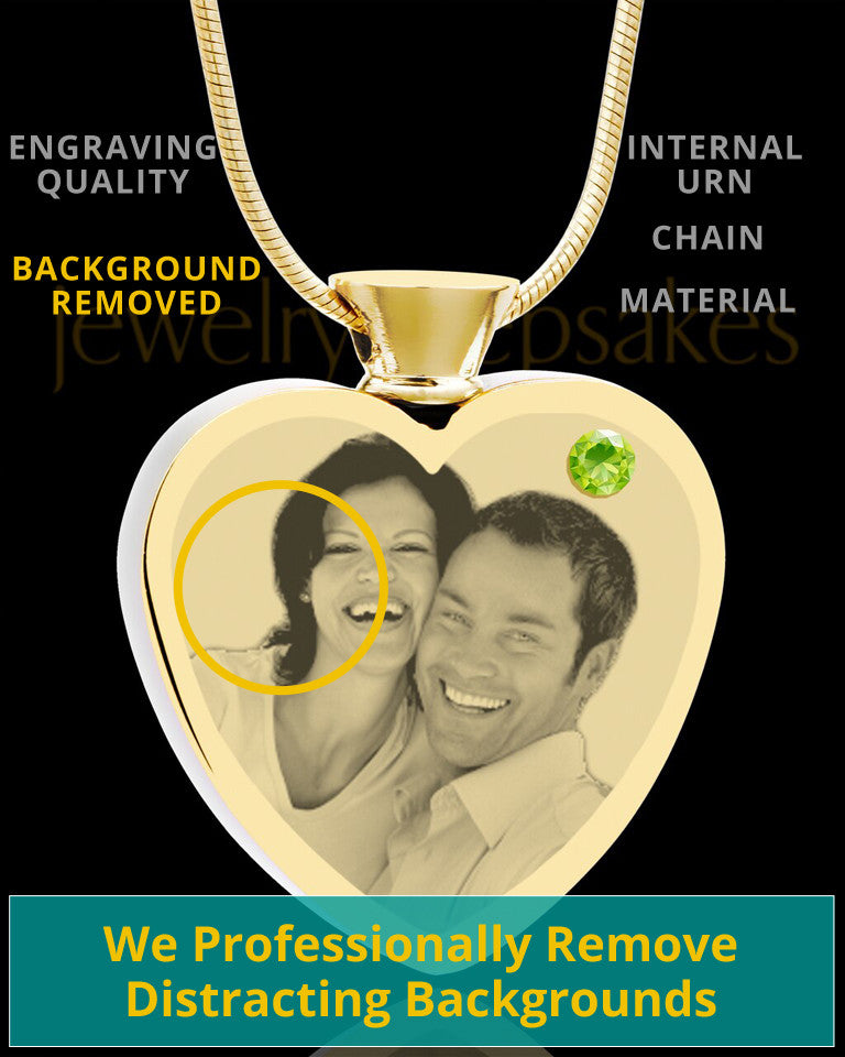 August Gold Plated Photo Engraved Heart Cremation Pendant