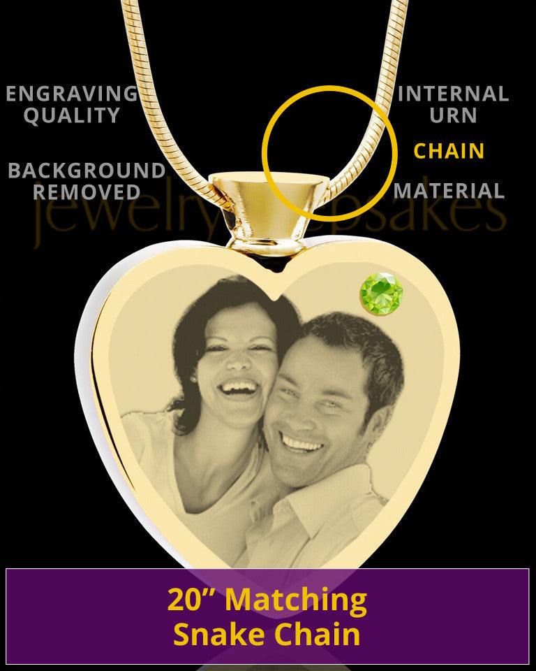 August Gold Plated Photo Engraved Heart Cremation Pendant