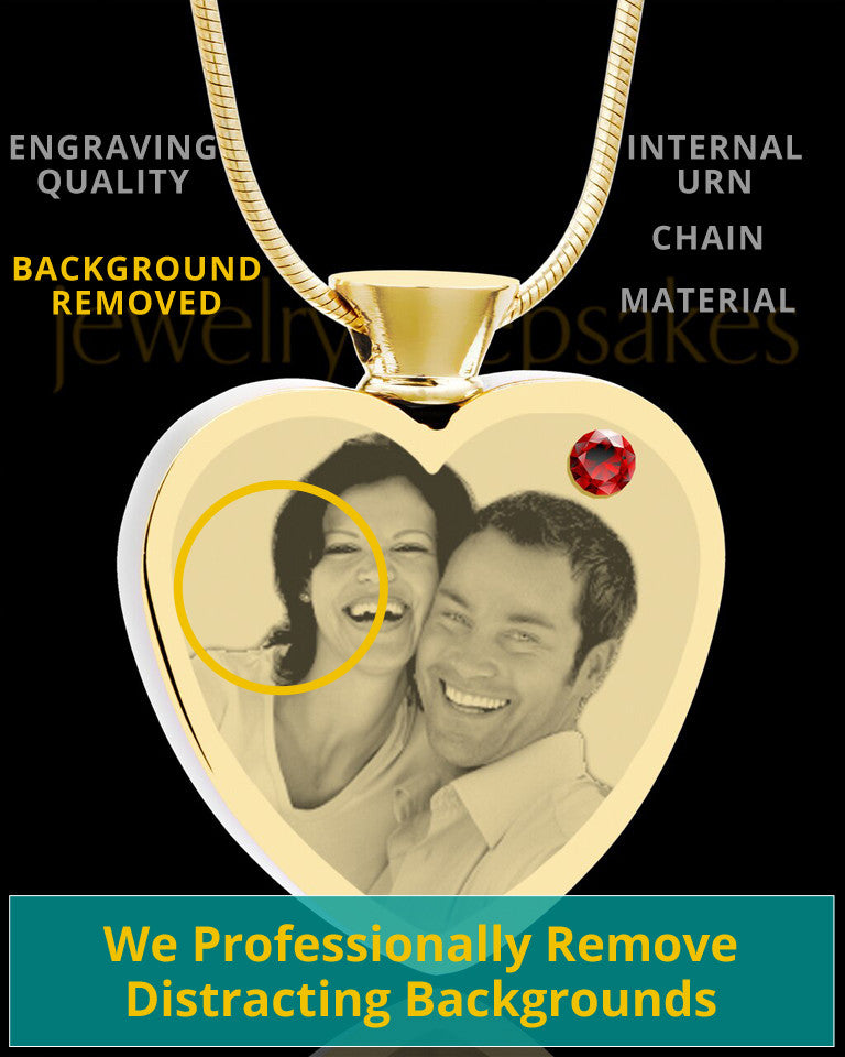 January Gold Plated Photo Engraved Heart Cremation Pendant