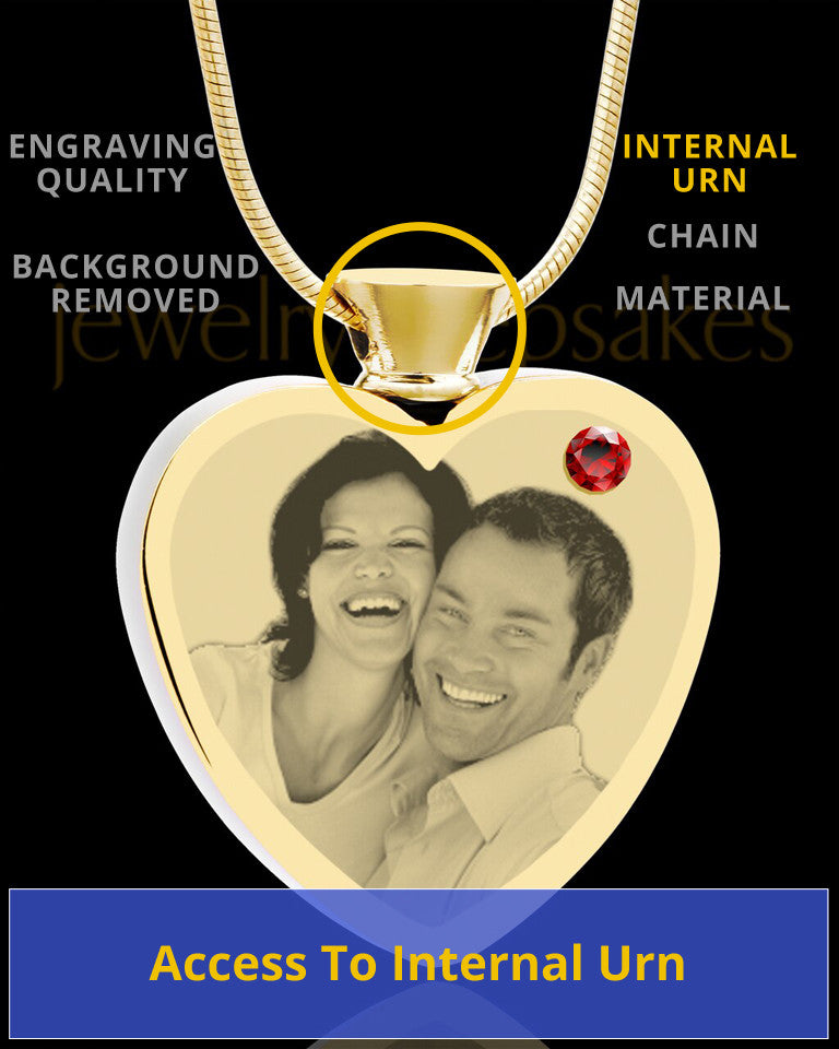 January Gold Plated Photo Engraved Heart Cremation Pendant