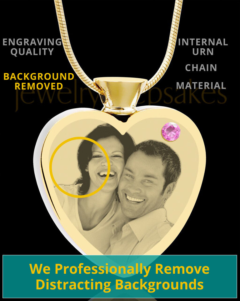 June Gold Plated Photo Engraved Heart Cremation Pendant