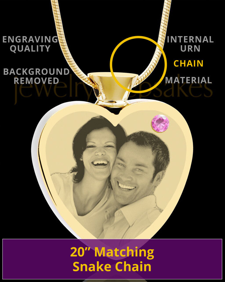 June Gold Plated Photo Engraved Heart Cremation Pendant