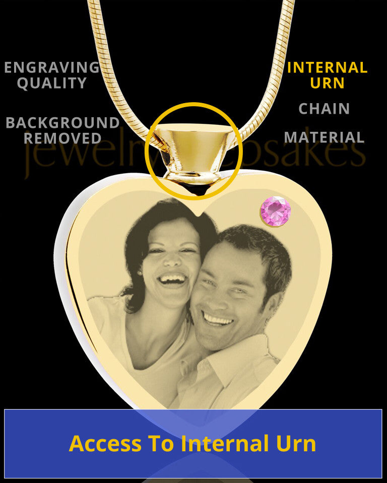 June Gold Plated Photo Engraved Heart Cremation Pendant