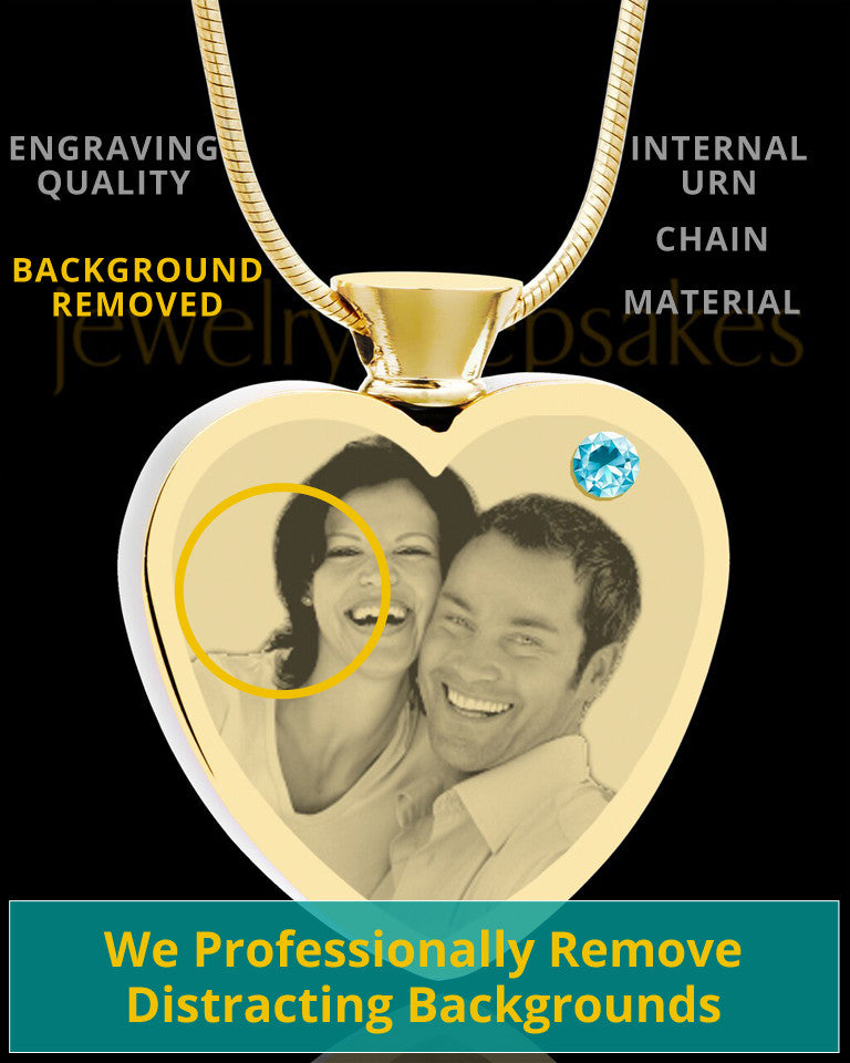March Gold Plated Photo Engraved Heart Cremation Pendant