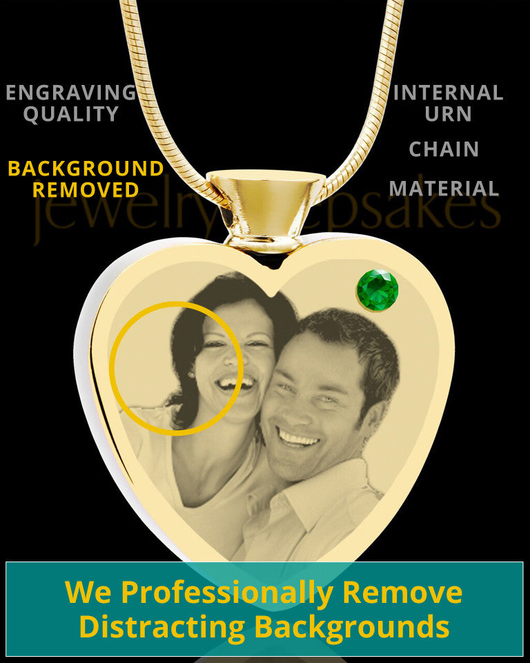 May Gold Plated Photo Engraved Heart Cremation Pendant