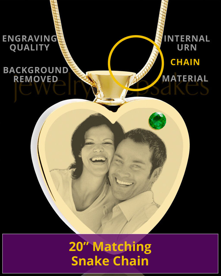 May Gold Plated Photo Engraved Heart Cremation Pendant