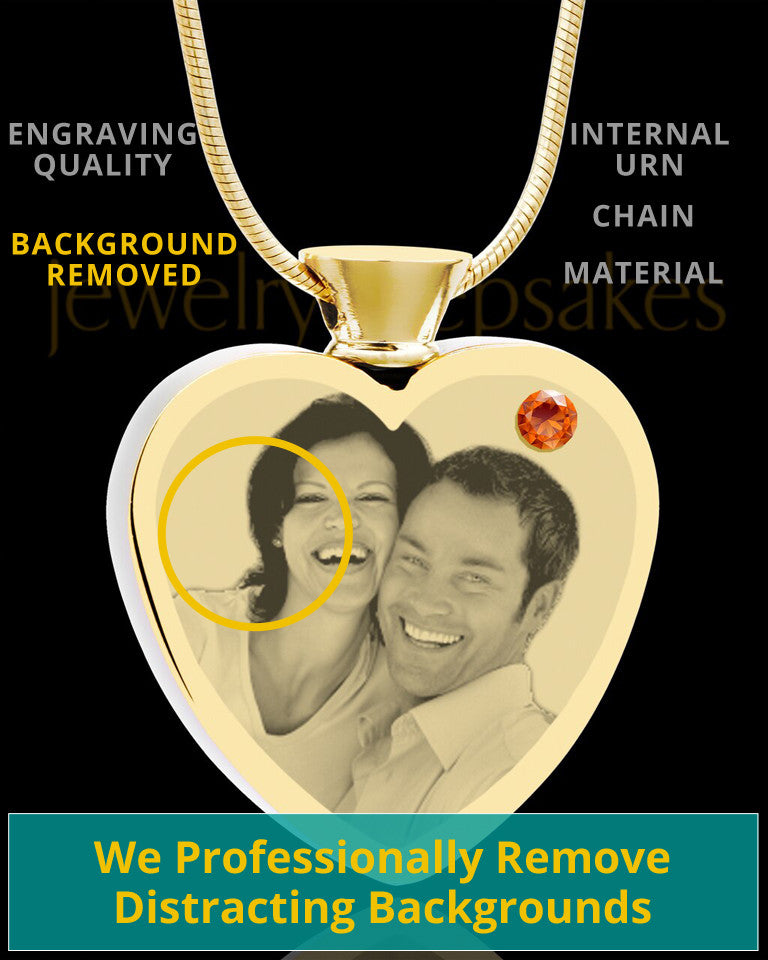 November Gold Plated Photo Engraved Heart Cremation Pendant