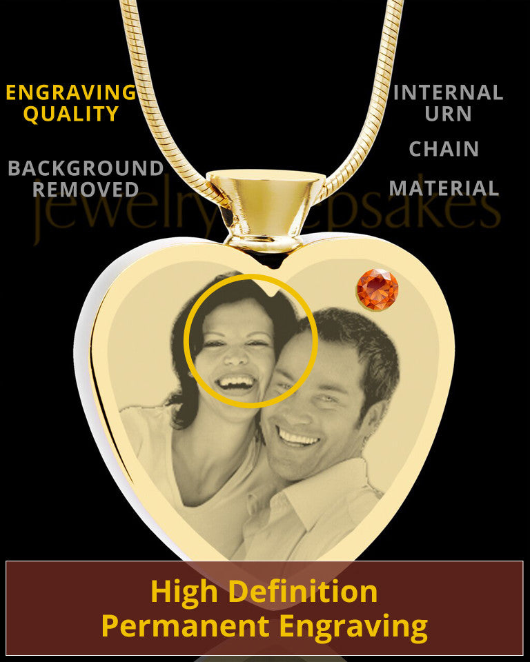 November Gold Plated Photo Engraved Heart Cremation Pendant