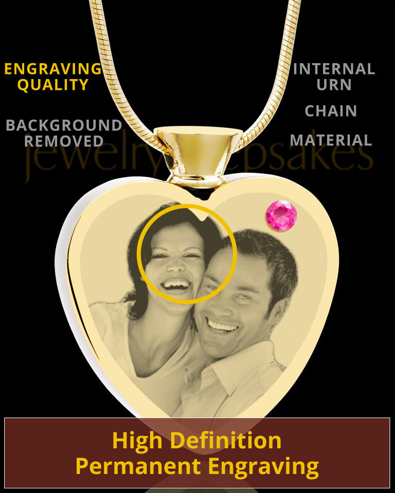 October Gold Plated Photo Engraved Heart Cremation Pendant