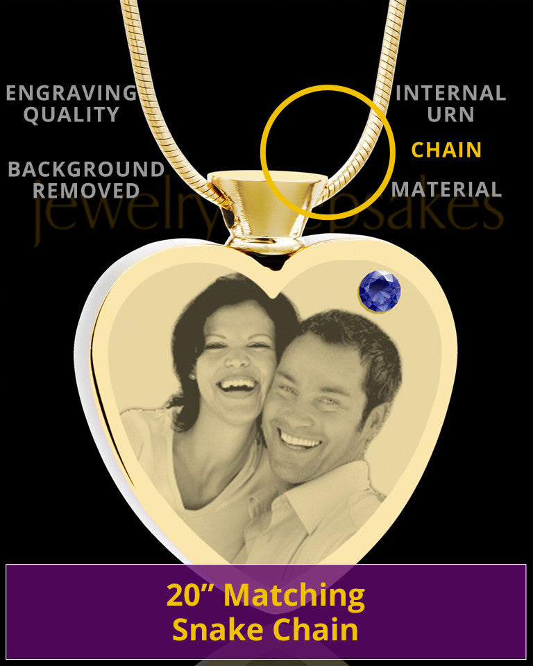 September Gold Plated Photo Engraved Heart Cremation Pendant