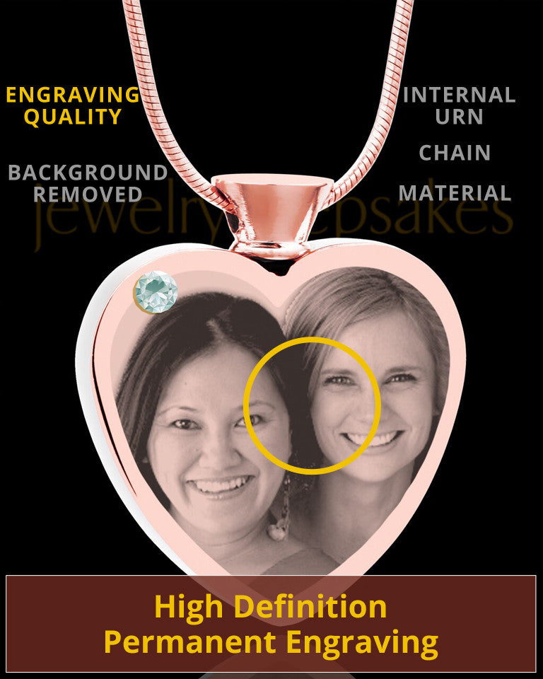 April Rose Gold Plated Heart Photo Engraved Cremation Pendant