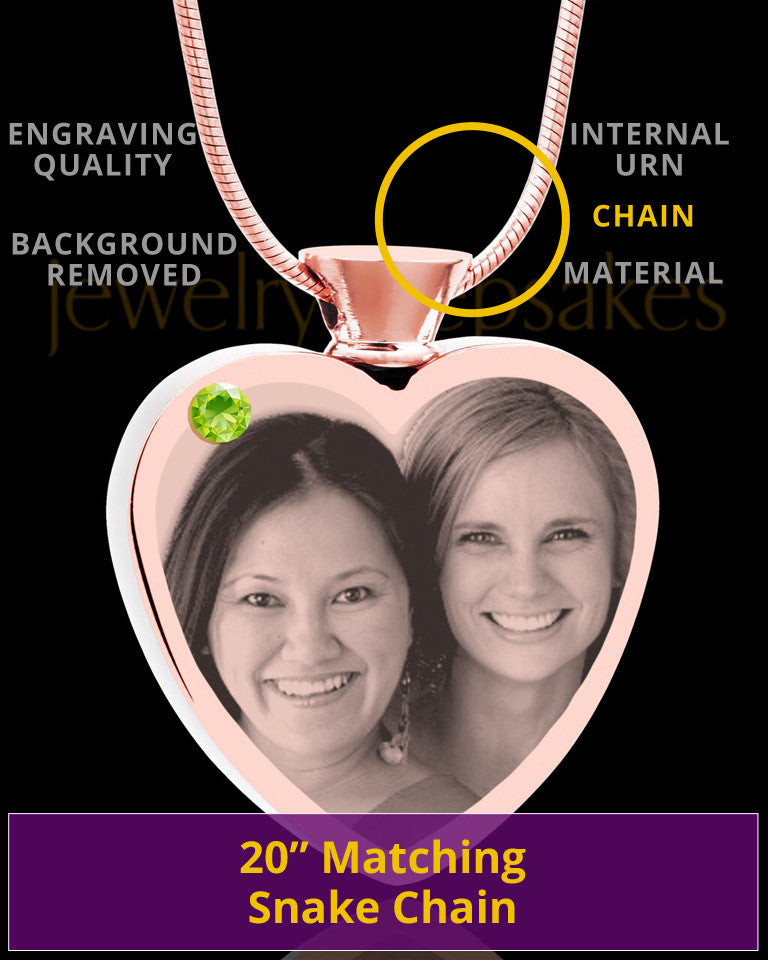 August Rose Gold Plated Heart Photo Engraved Cremation Pendant