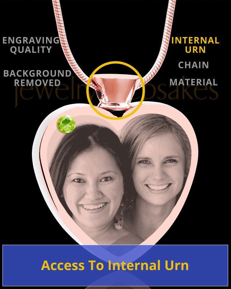 August Rose Gold Plated Heart Photo Engraved Cremation Pendant