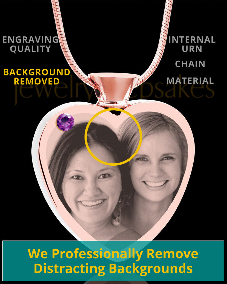 February Rose Gold Plated Heart Photo Engraved Cremation Pendant