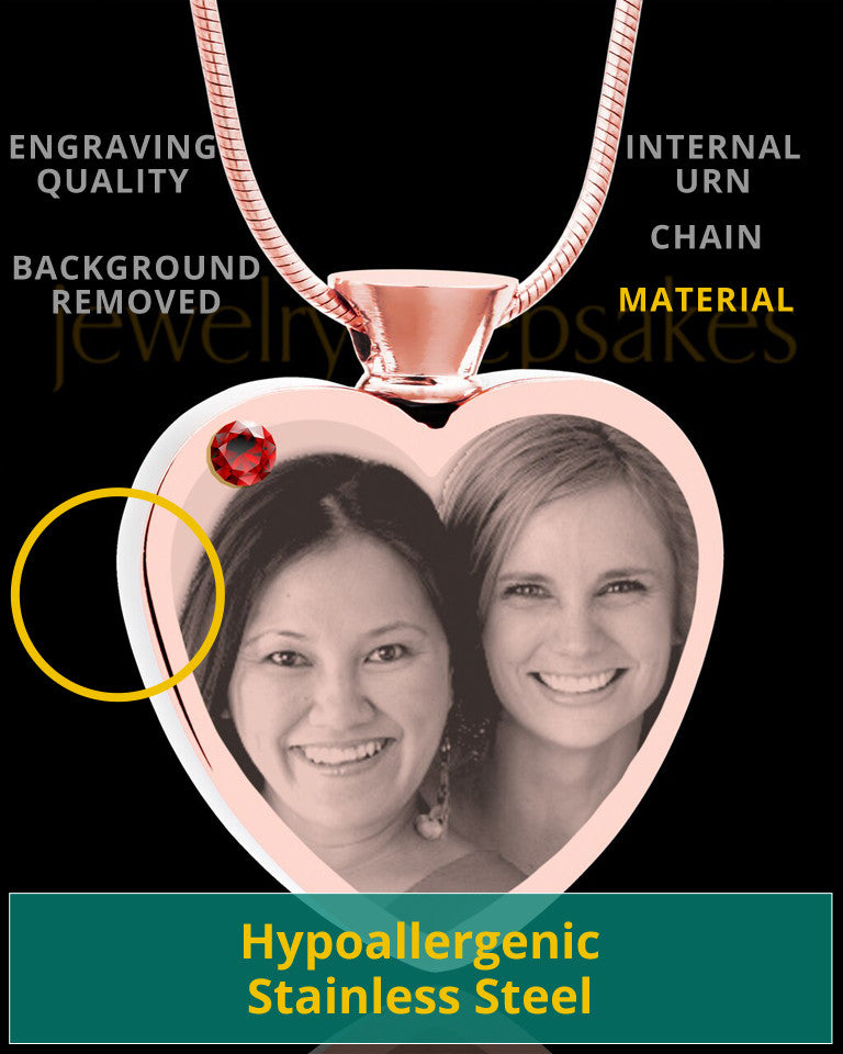January Rose Gold Plated Heart Photo Engraved Cremation Pendant