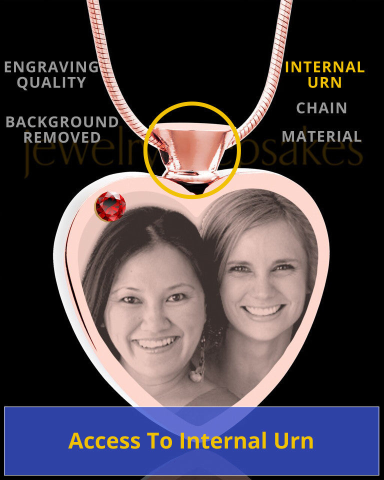 January Rose Gold Plated Heart Photo Engraved Cremation Pendant