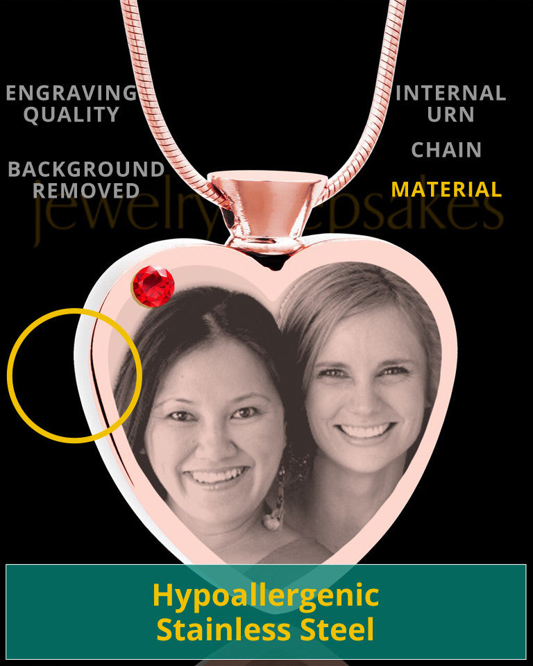 July Rose Gold Plated Heart Photo Engraved Cremation Pendant
