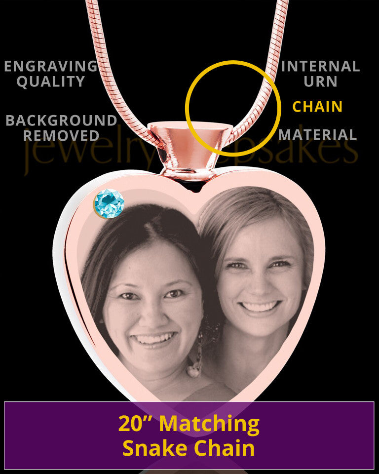 March Rose Gold Plated Heart Photo Engraved Cremation Pendant