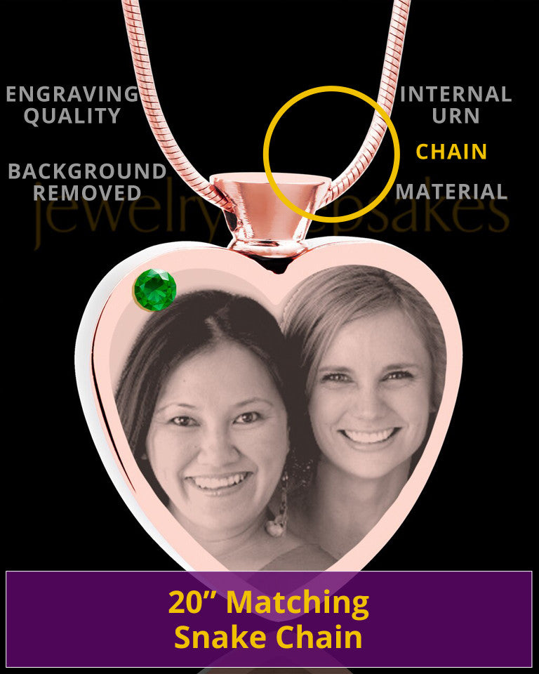 May Rose Gold Plated Heart Photo Engraved Cremation Pendant