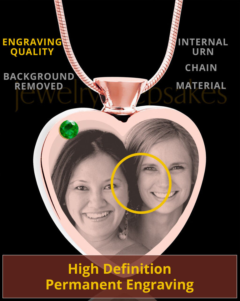 May Rose Gold Plated Heart Photo Engraved Cremation Pendant