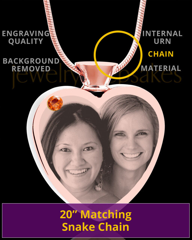 November Rose Gold Plated Heart Photo Engraved Cremation Pendant