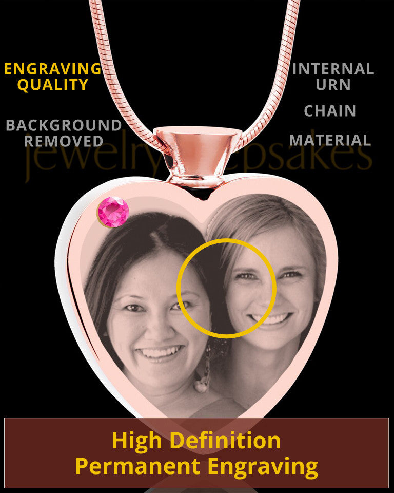 October Rose Gold Plated Heart Photo Engraved Cremation Pendant