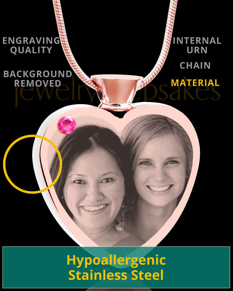 October Rose Gold Plated Heart Photo Engraved Cremation Pendant
