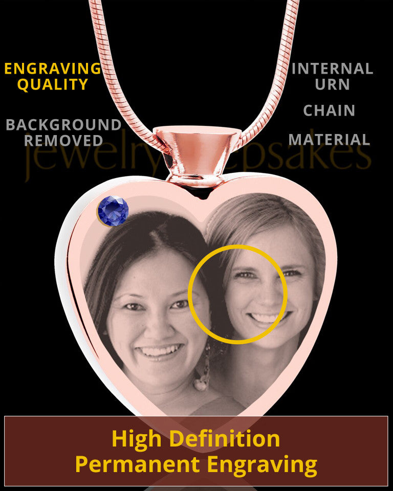 September Rose Gold Plated Heart Photo Engraved Cremation Pendant