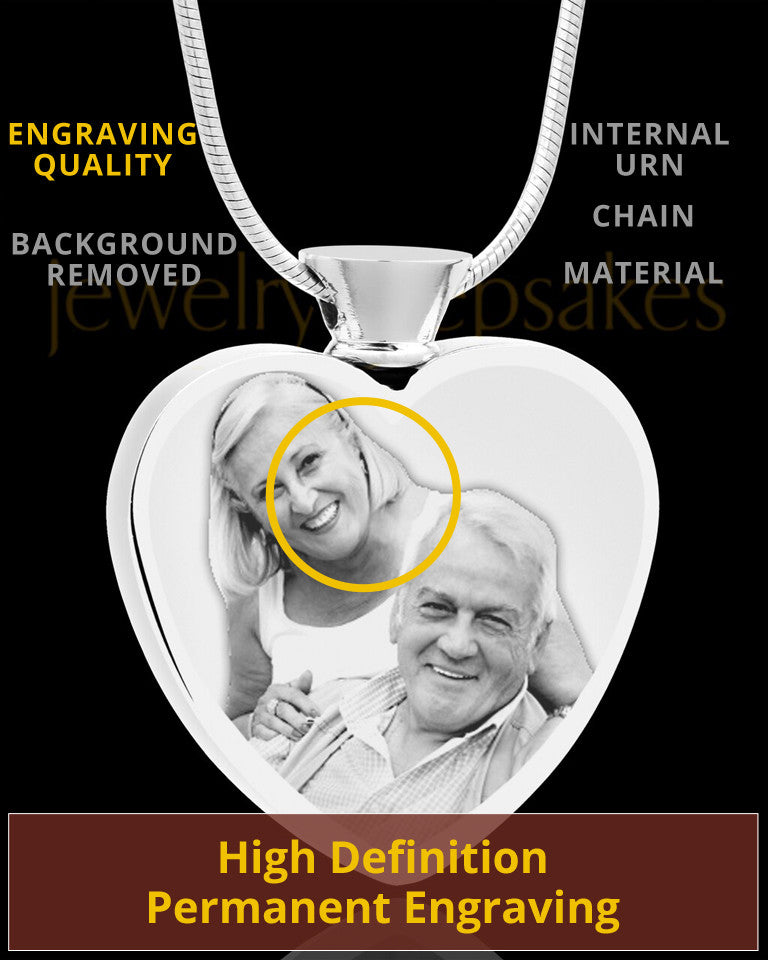 Engraved Heart Photo Pendant Necklace For Ashes Stainless Steel