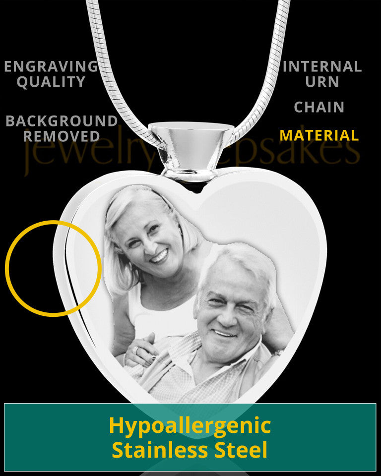 Engraved Heart Photo Pendant Necklace For Ashes Stainless Steel