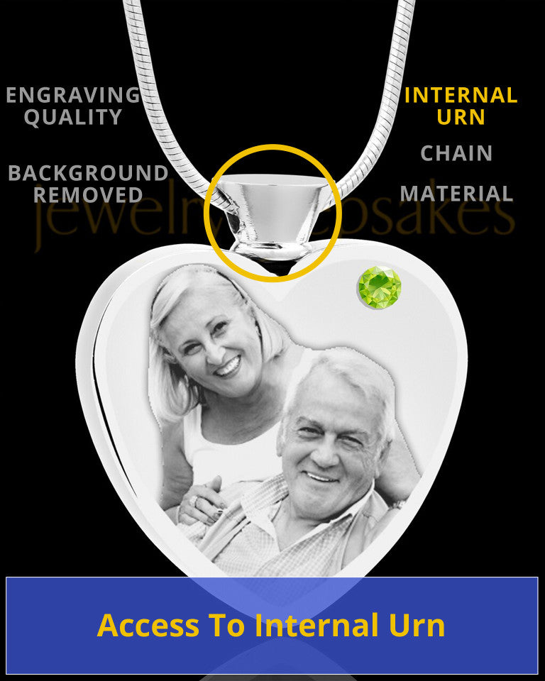August Stainless Steel Photo Engraved Heart Cremation Pendant