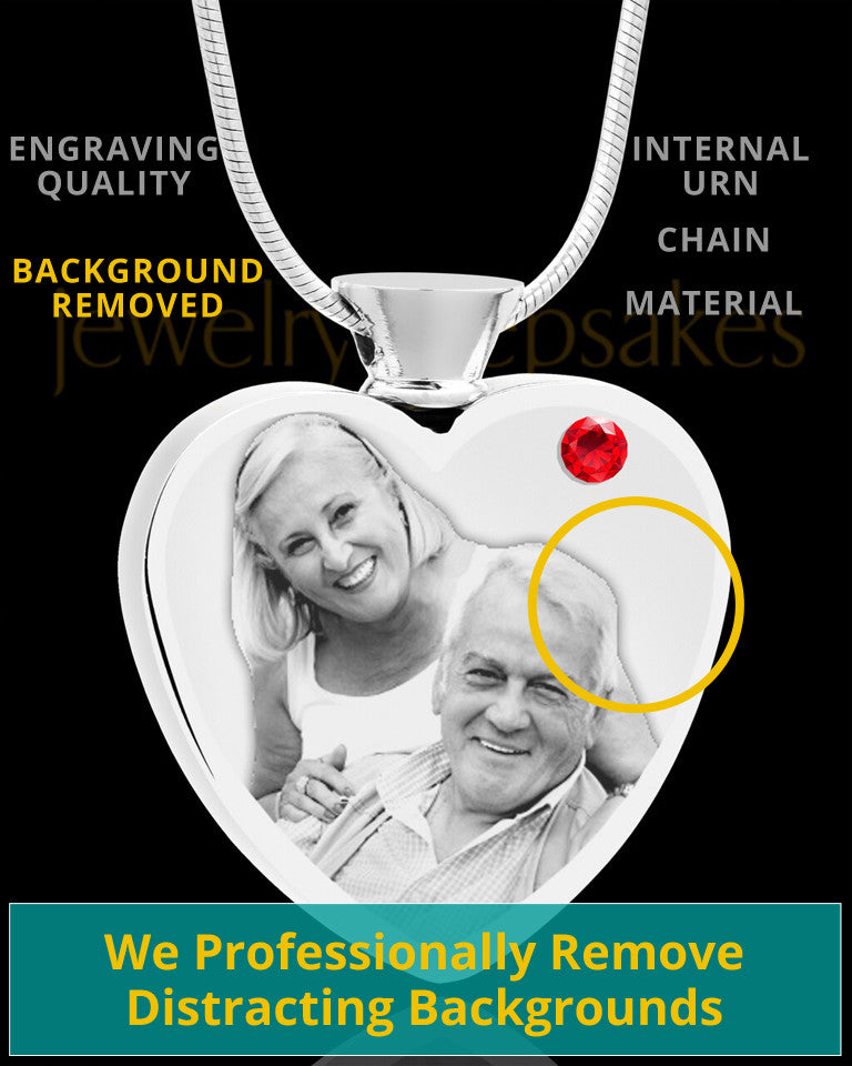 July Stainless Steel Photo Engraved Heart Cremation Pendant