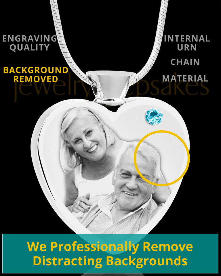 March Stainless Steel Photo Engraved Heart Cremation Pendant