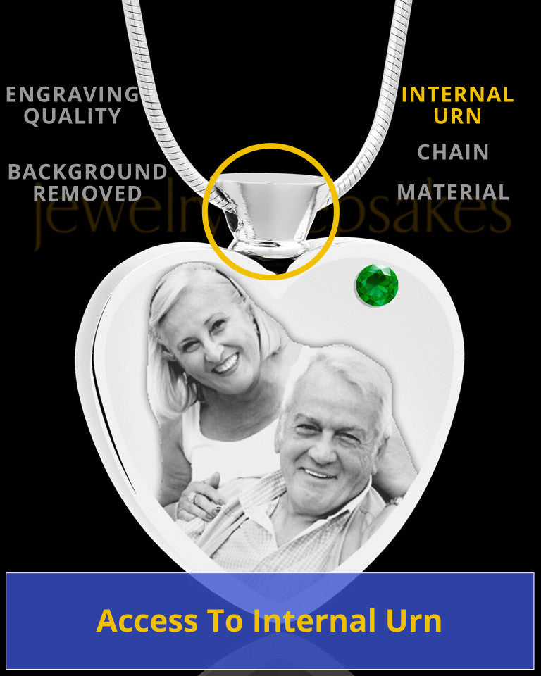 May Stainless Steel Photo Engraved Heart Cremation Pendant