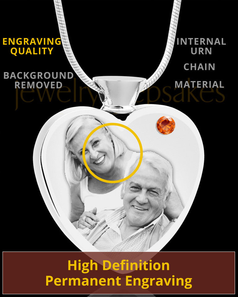 November Stainless Steel Photo Engraved Heart Cremation Pendant