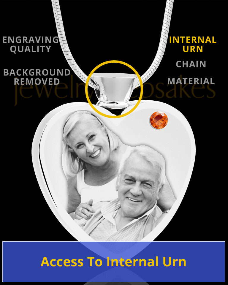 November Stainless Steel Photo Engraved Heart Cremation Pendant
